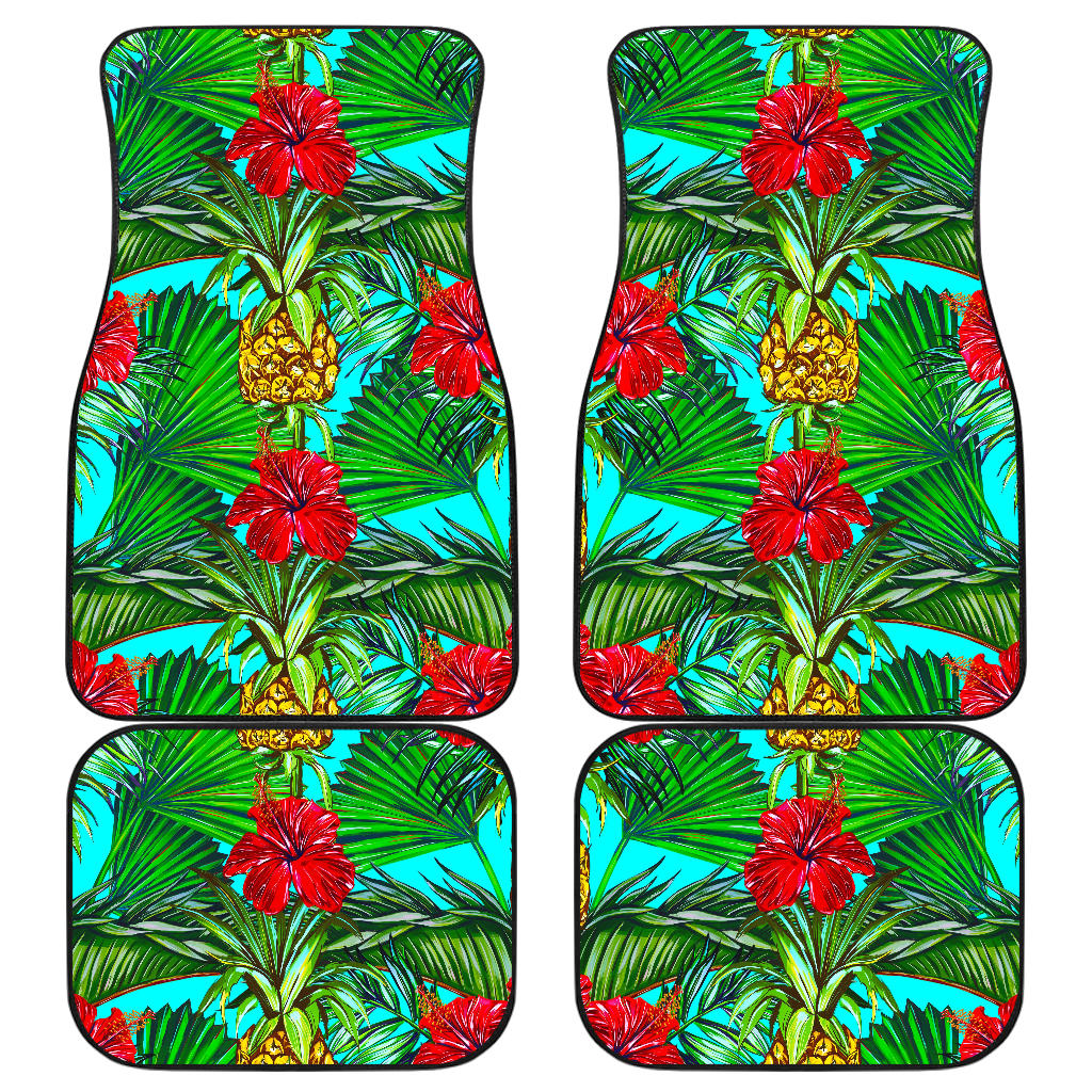 Pineapple Hibiscus Hawaii Pattern Print Front And Back Car Floor Mats, Front Car Mat