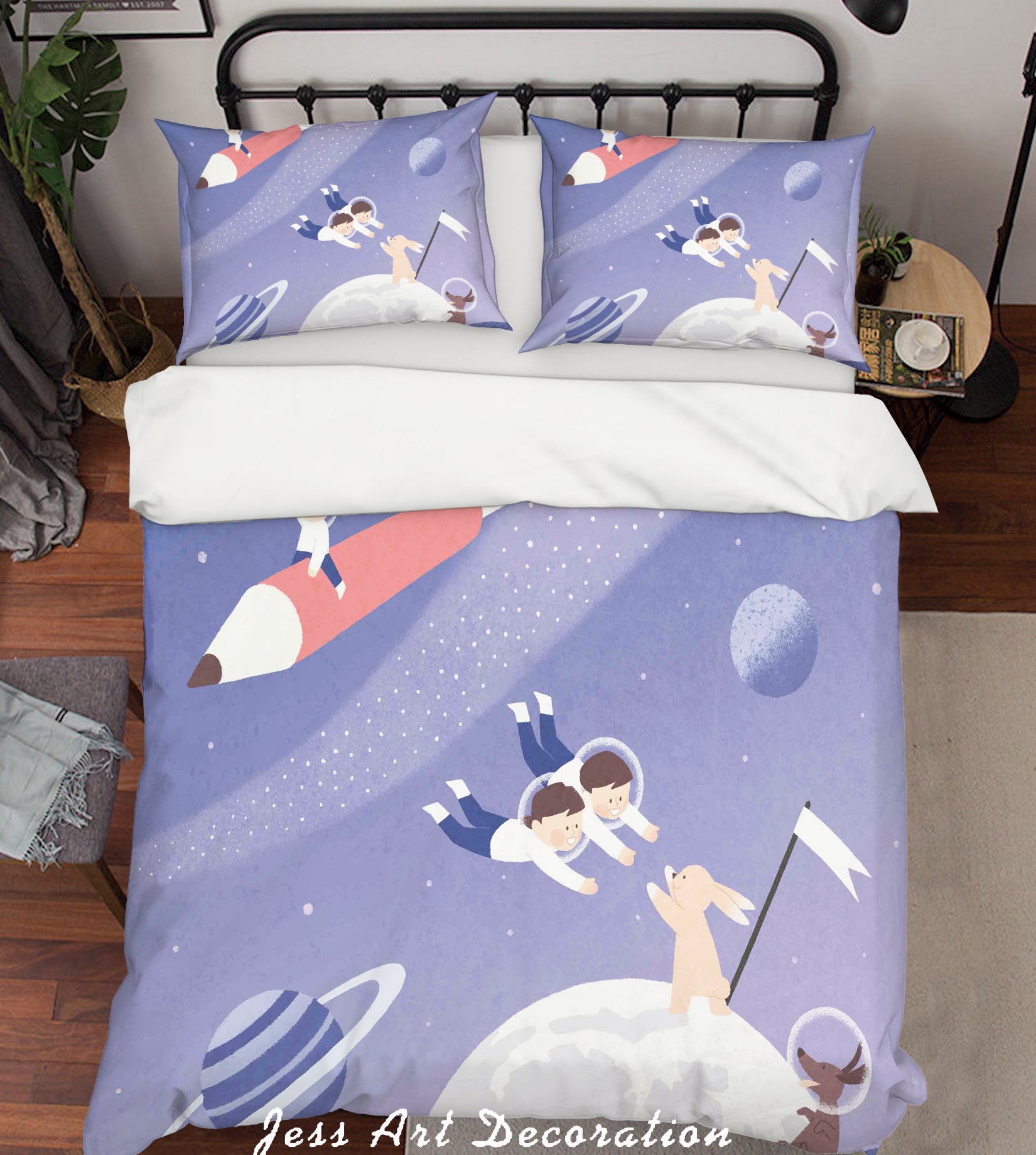 3D Space Planets Rabbit Quilt Cover Set Bedding Set Pillowcases 02