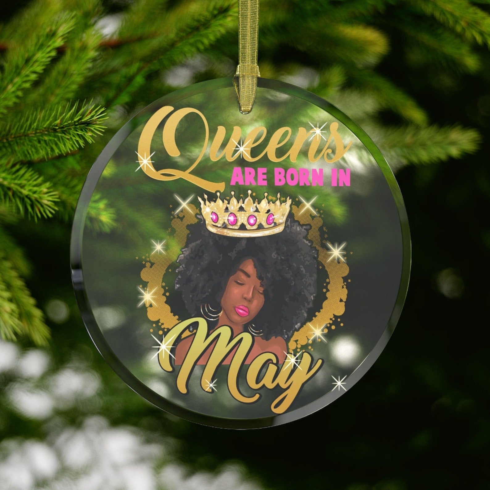 May Black Queen Birthday Black Girl Black Woman Gifts Black Women Afro Crown Christmas Ornament