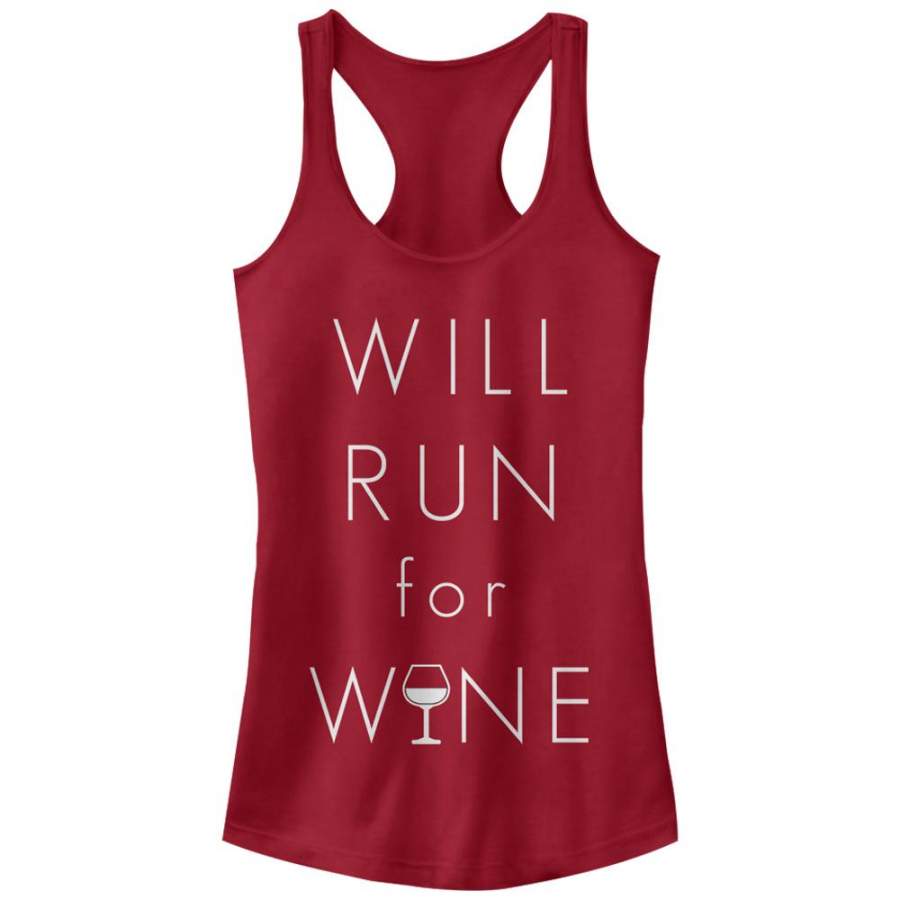 CHIN UP Junior’s Will Run For Wine Glass  Racerback Tank Scarlet