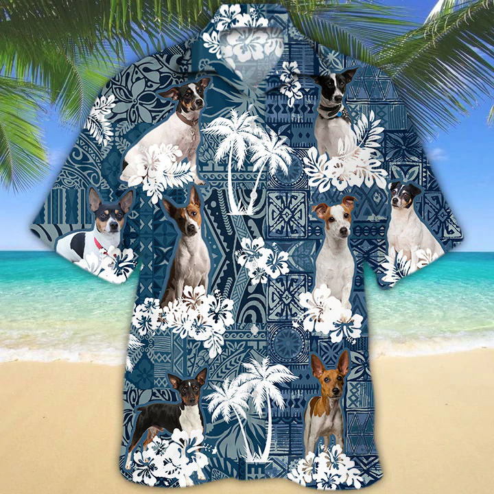 Rat Terrier Hawaiian Shirt, Floral Dog Short Sleeve Hawaiian Aloha Shirt, Mens Hawaiian Shirt, Summer Shirt