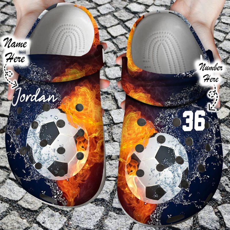 Custom Personalized Fire and Water Soccer Clog Shoes