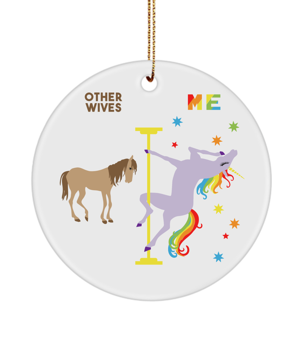 Wife Rainbow Unicorn Ceramic Christmas Tree Ornament