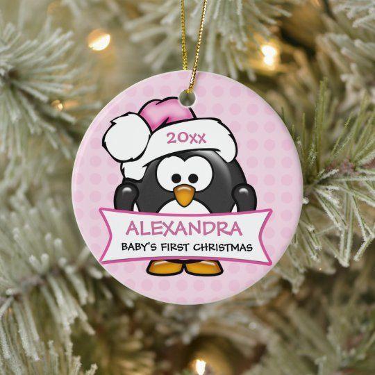 Personalized Ornament Personalized Baby’S First Christmas Penguin Customized Ceramic Circle Ornament 1 – 2 Sided