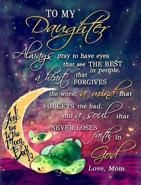 To My Daughter Always Pray To Have Eyes Turtle Gift For Daughter From Mom Glitter Night Fleece Blanket Home Decor Bedding Couch Sofa Soft And Comfy Cozy