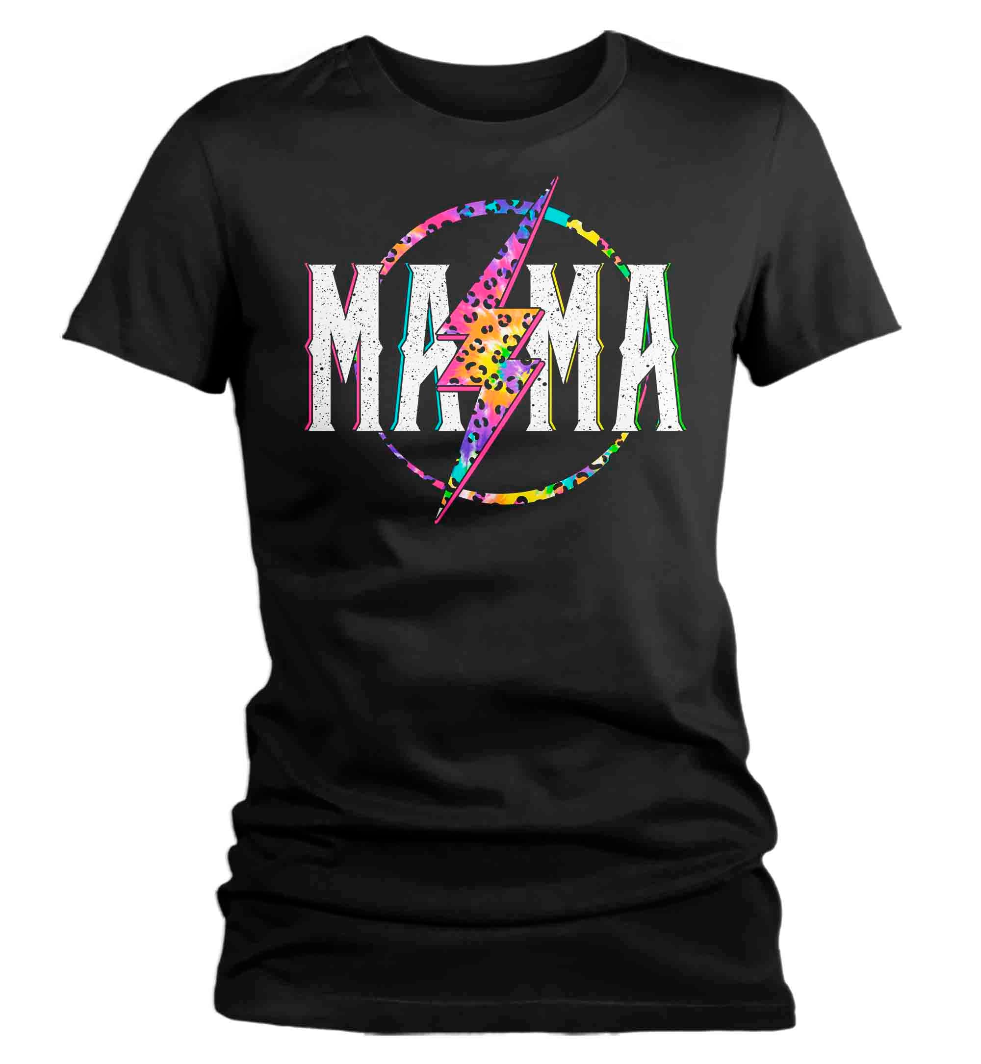 Women’S Mama Shirt Retro Mom T Shirt Leopard Mama Tshirt Mother’S Day Lightning Rocker Rock Star Tee Ladies Vneck Soft Cotton Gift Idea