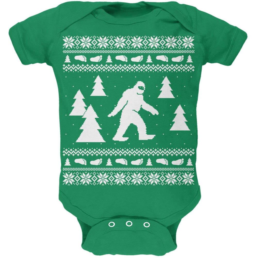 Sasquatch Ugly Christmas Sweater Green Soft Baby One Piece