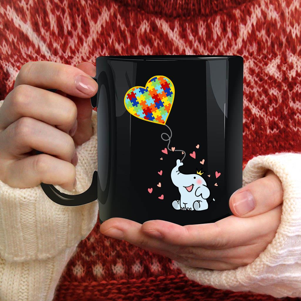 Baby Elephant holding a Autism Awareness heart Mug