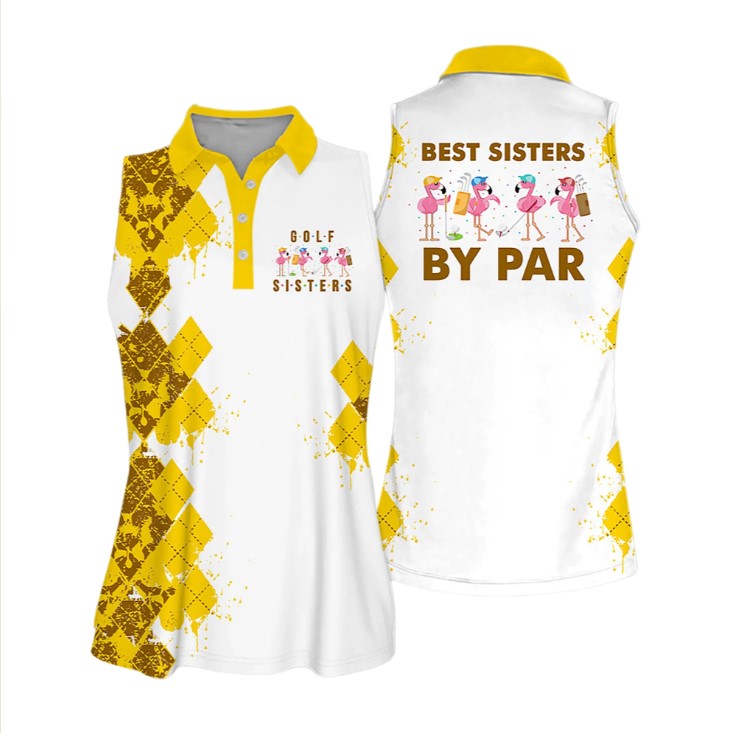 Best Sisters By Par Women Sleeveless Polo Shirt Yellow, Golf Polo Shirt For Women