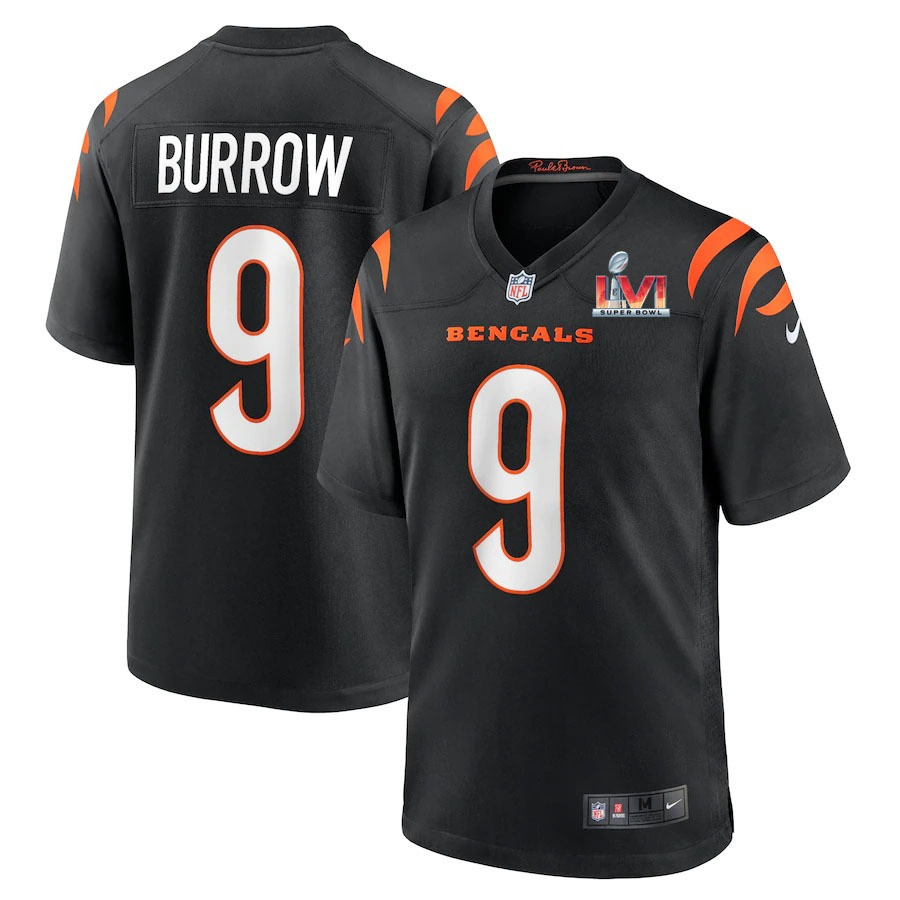 Cincinnati Bengals Joe Burrow 9 2022 NFL Superbowl Lvi Match Black Jersey Gift For Bengals Fans