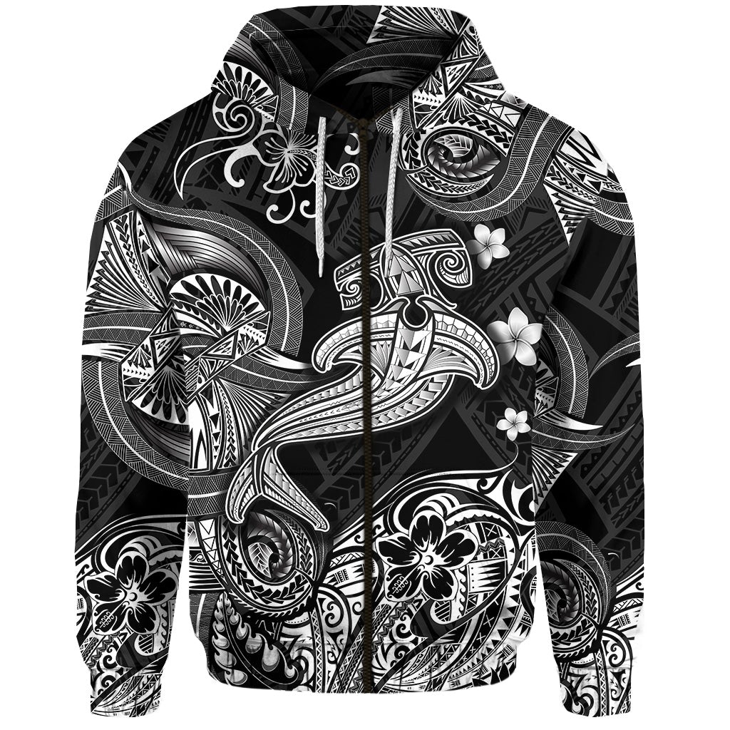 (Custom Personalised) Hawaii Hammer Shark Polynesian Zip Hoodie Unique Style – Black Lt8