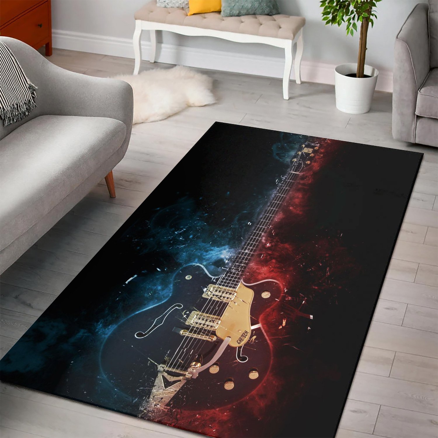 Chuck Berry Guitar  Instrument Area Rug,  Bedroom,  Halloween Gift