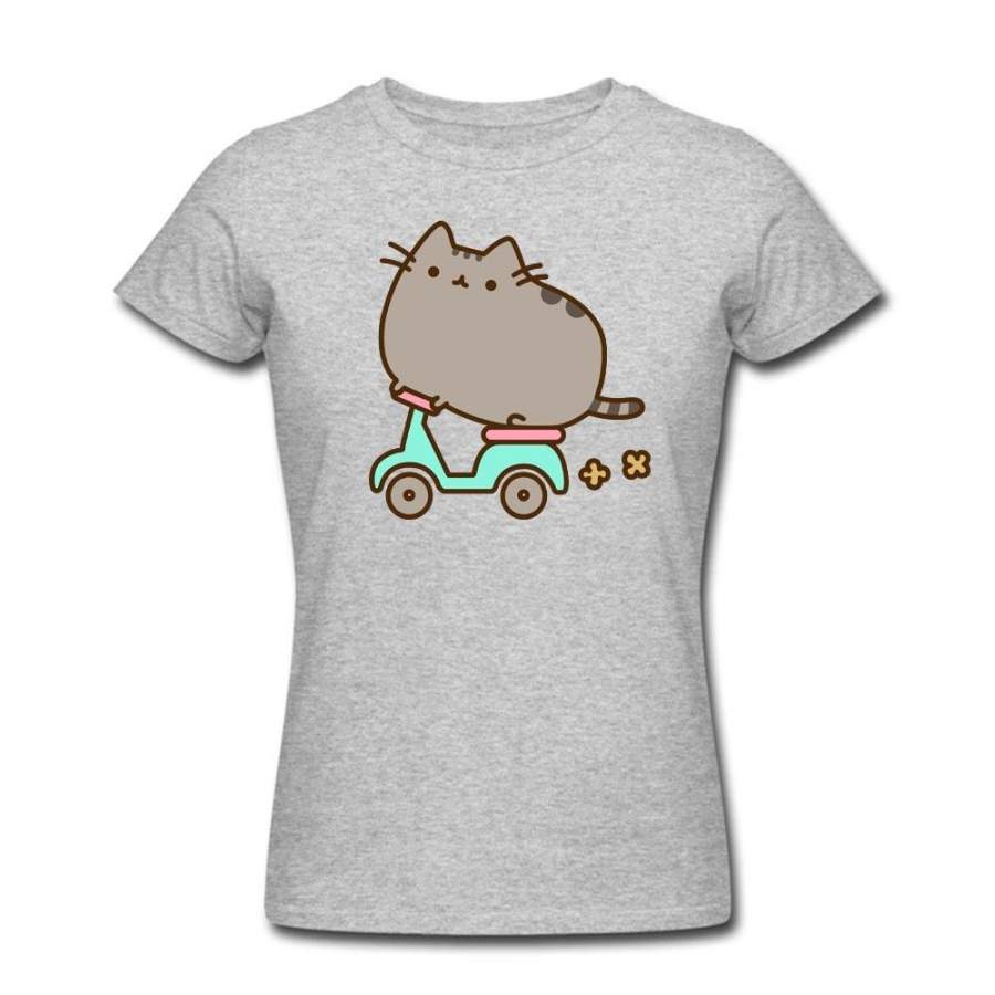 Summer Top 2018 Pusheen Cat Scooter Short Sleeve Cotton T Shirt Women