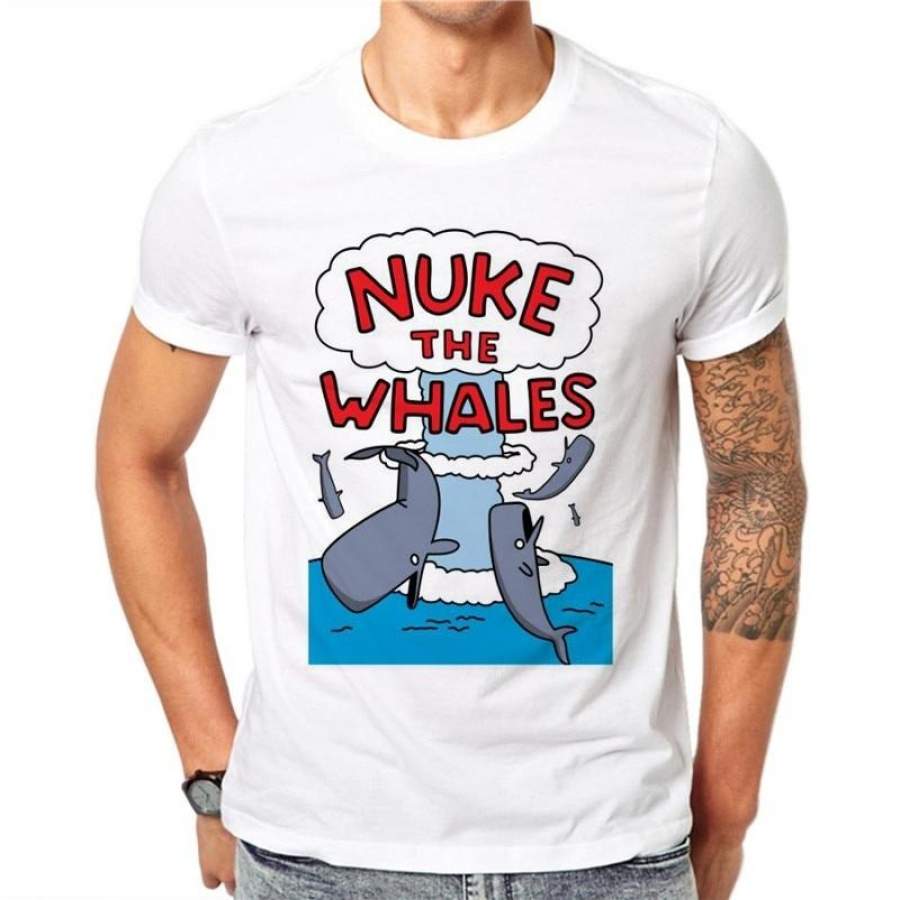 Cotton Summer Fashion Men T Shirt Short Sleeve O-neck Couples Tops Creative NUKE THE WHALES Printed T Shirts Cool Tee