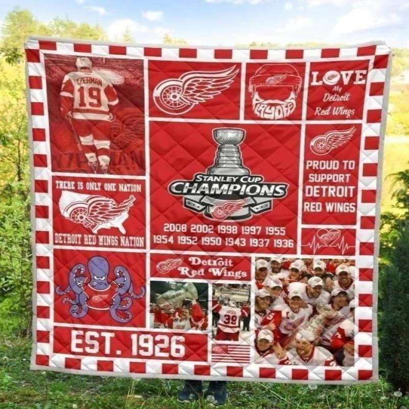 Detroit Red Wings Hockey Quilt Blanket Fan Gift MN06