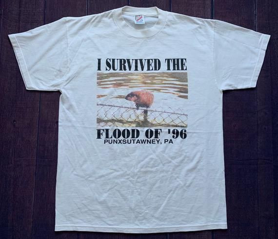 Vintage 90S I Survived The Flood Of 1996 96 White Shirtarge 50 50 Punxsutawney Shirt