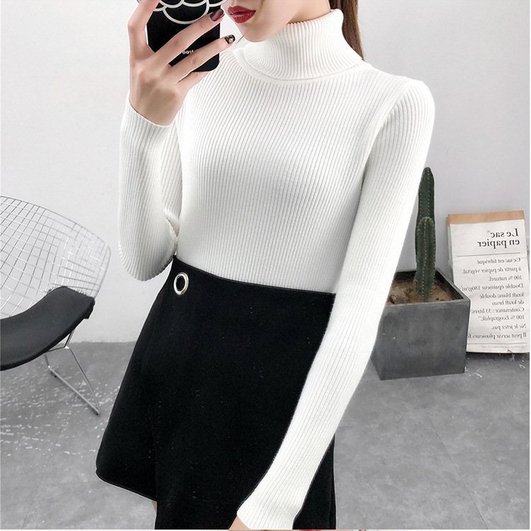 Bonjean Autumn Winter Knitted Jumper Tops turtleneck Pullovers Casual Sweaters Women Shirt Long Sleeve Tight Sweater Girls alx