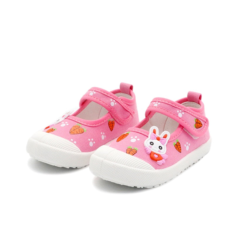 Microdeer 2022 Girls Canvas Shoes Soft Sports Shoes Kids Running Sneakers Candy  With Cartoon Rabbit Carrots Prints Children