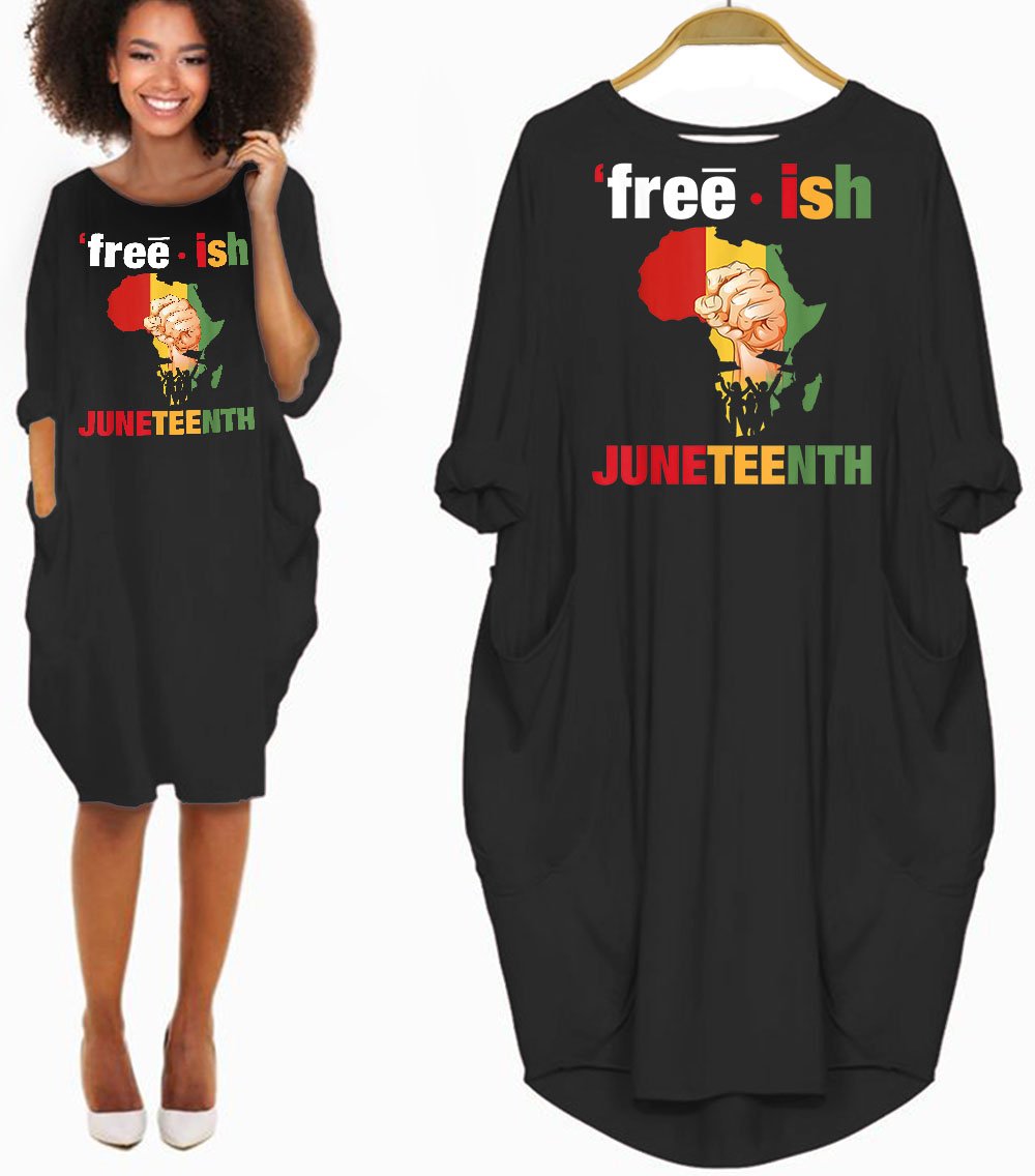 African American Dress Dresses Juneteenth Freeish Since 1865 African American Woman Long Sleeve Pocket Dress Afrocentric Print Styles