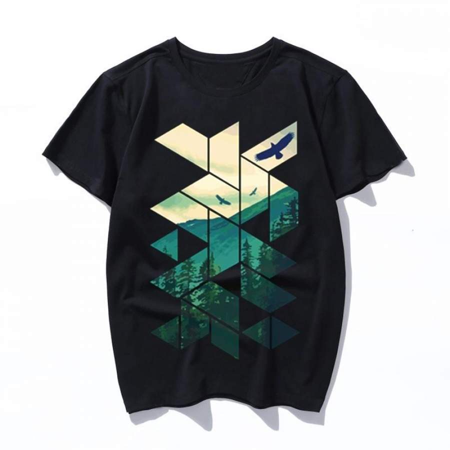 Vintage Pines Eagles Mountain In Geometric Sh Women T Shirt Funny New Fashion Harajuku Cartoon Men T Shirt Print Ulzzang Graphic Male T-Shirt