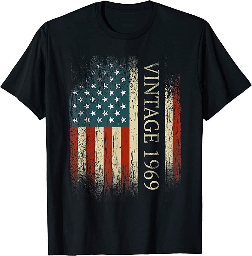 52nd Birthday Gifts Vintage 1969 Usa Flag 52 Year Old Bday T-Shirt