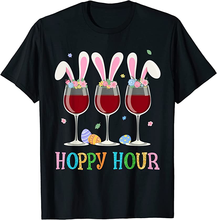 Three Wine Glasses Easter Drinking Bunny Ears Drink Up Women T-Shirt