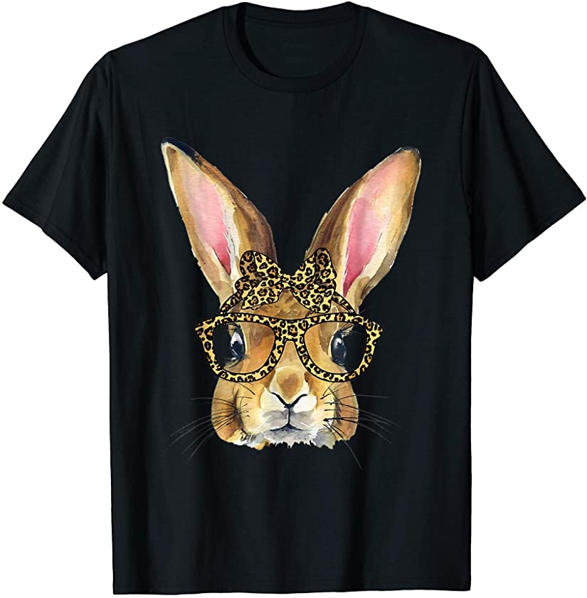 Easter Day Leopard Bunny Glasses Eggs Cute Rabbit Funny T-Shirt