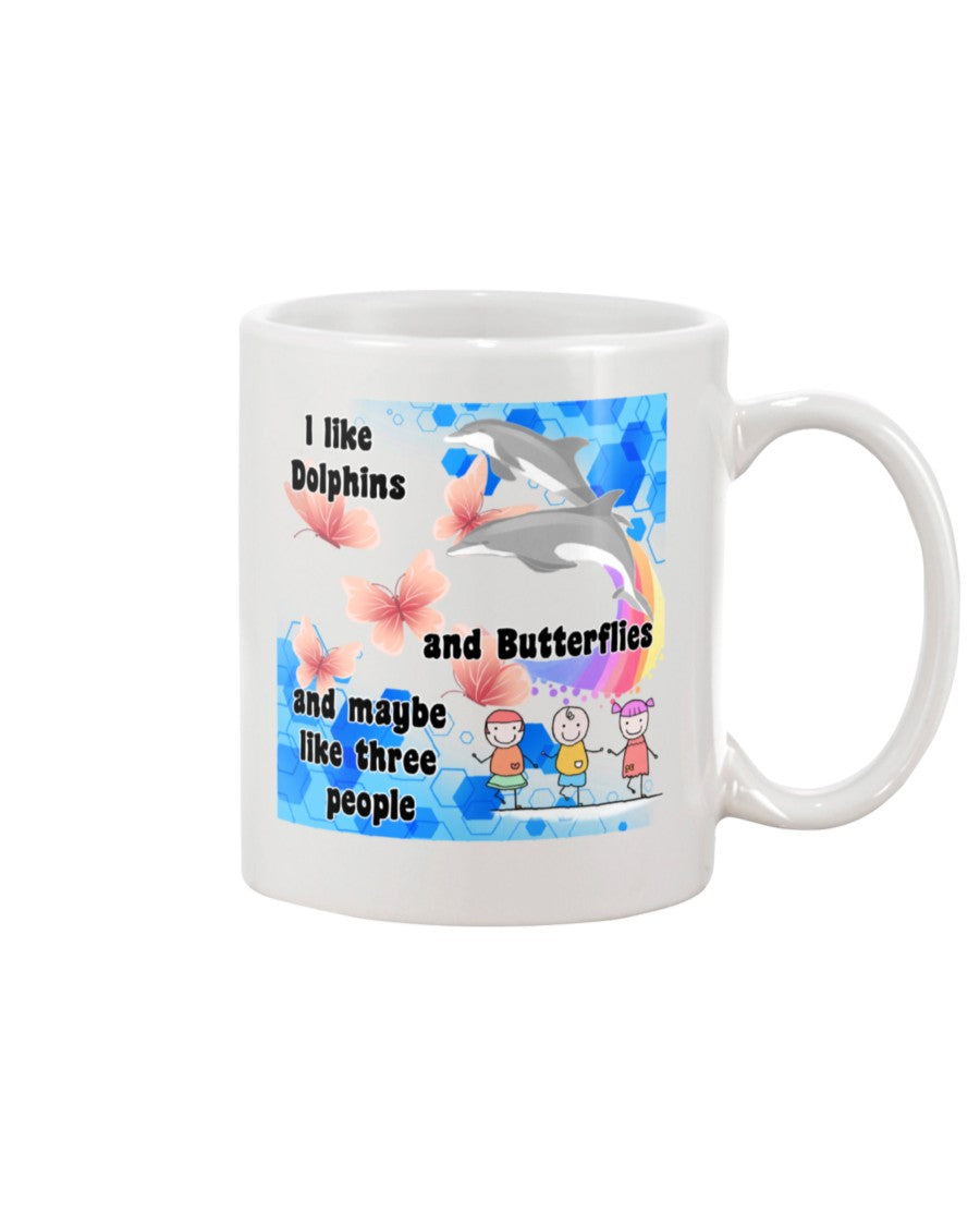 Dolphins Butterflies Three People 15Oz Ceramic Mug