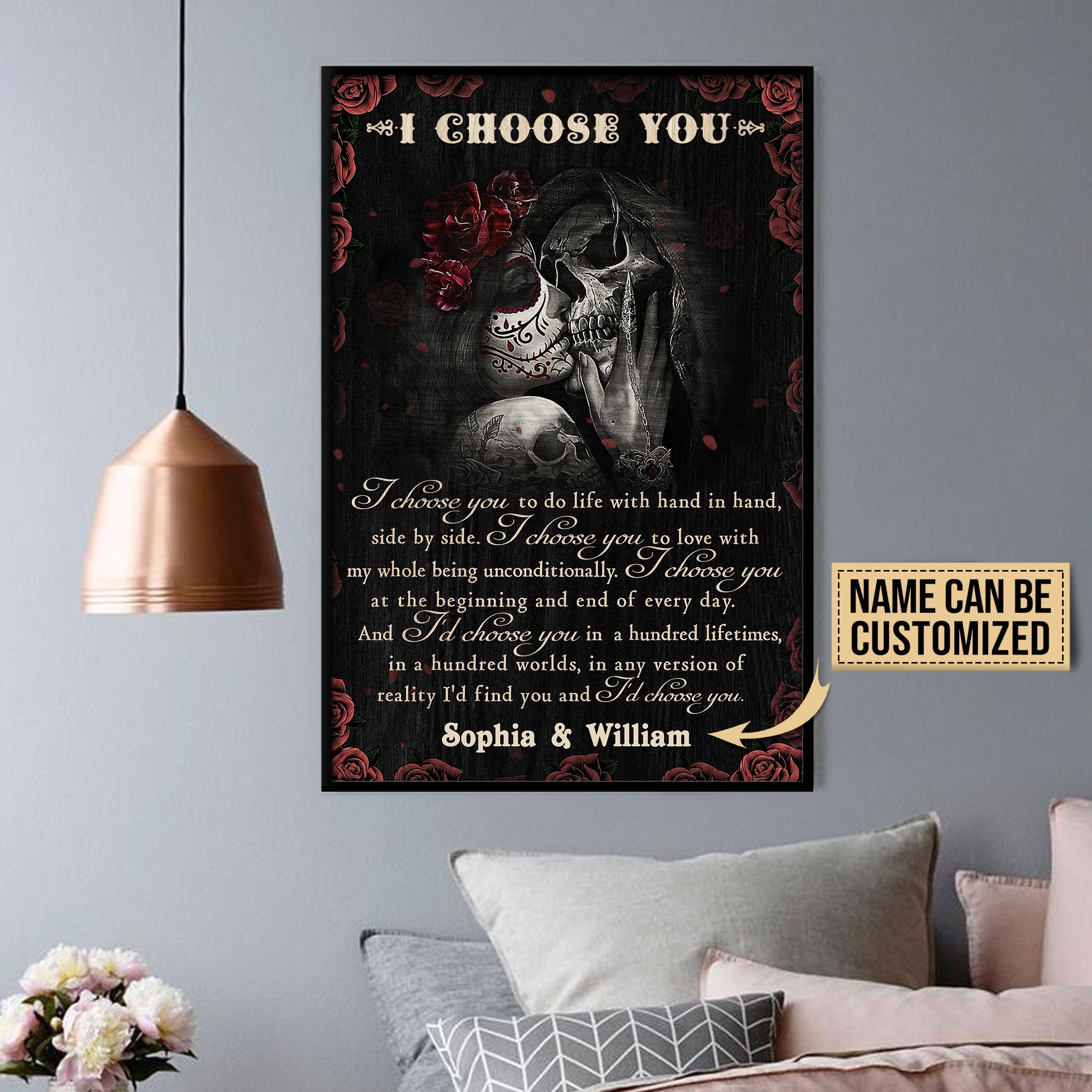 Aeticon Gifts Personalized Rose Skull I Choose You Canvas Mom Dad Gift Home Decor