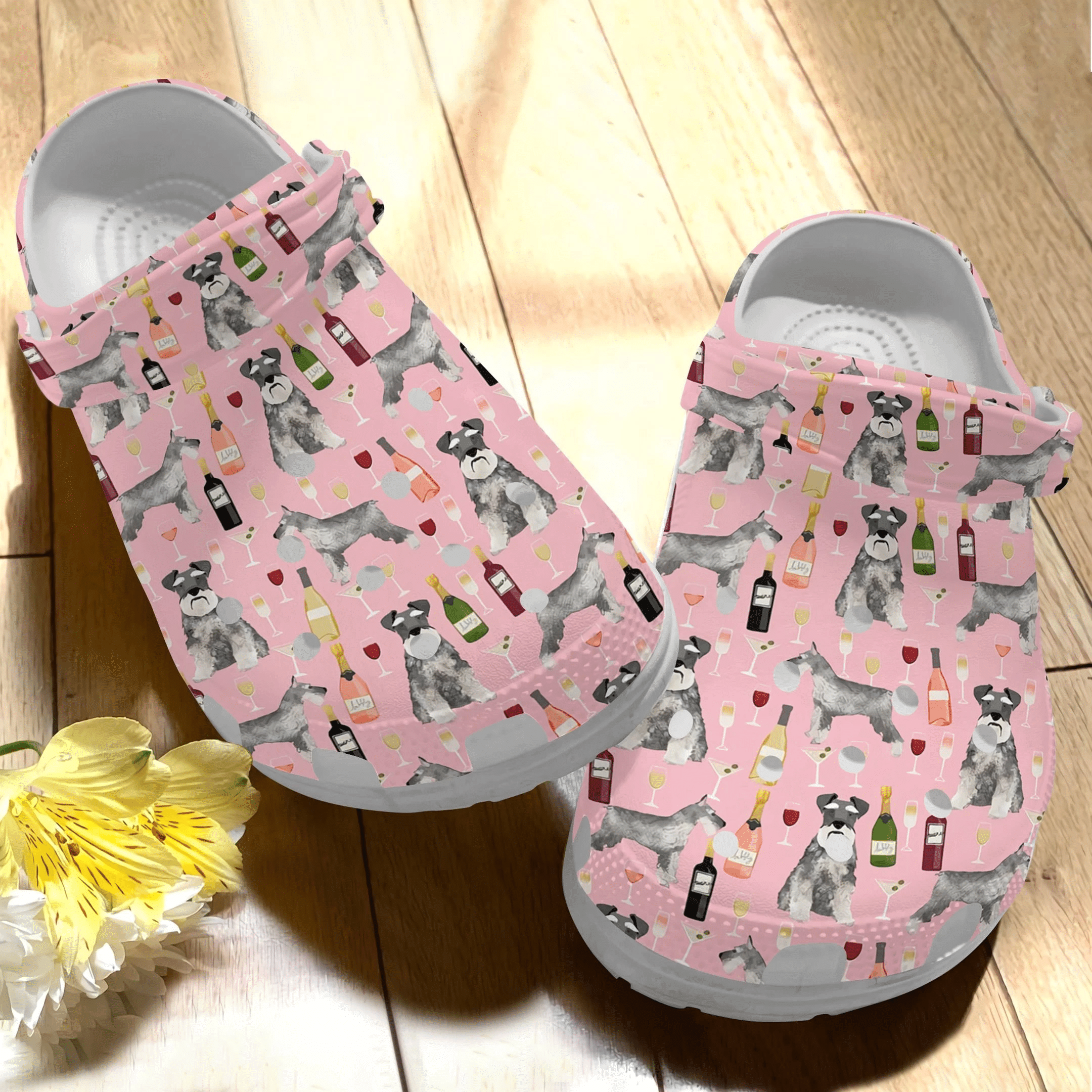 Schnauzer And Wine Animal Drunk Gift For Lover Rubber Crocs Crocband Clogs, Comfy Footwear