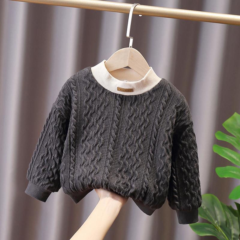 Children’s Fleece Sweater Thickened Knitted Tops Boy and Girls 2022 Autumn and Winter Korean Version of the Baby Bottoming Shirt alx