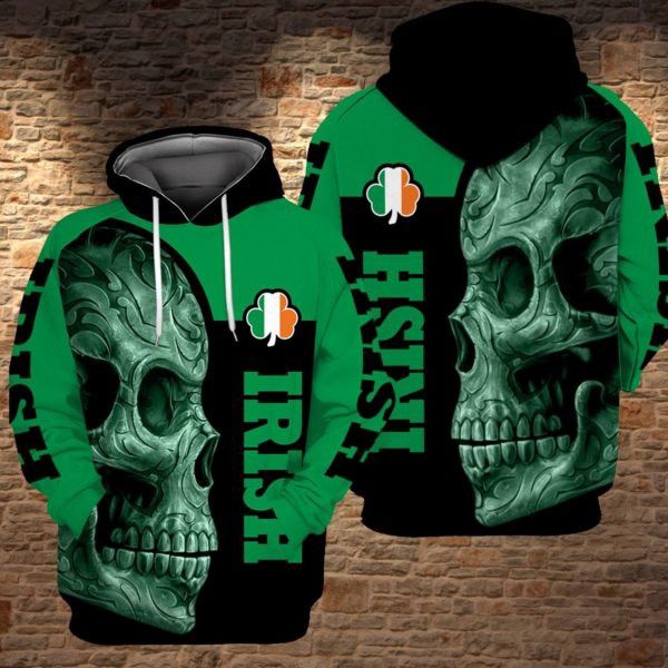 Irish Skull Saint Patrick’S Day Skull All Over Printed 3D Hoodie St. Patrick’S Day Gift Idea Hn