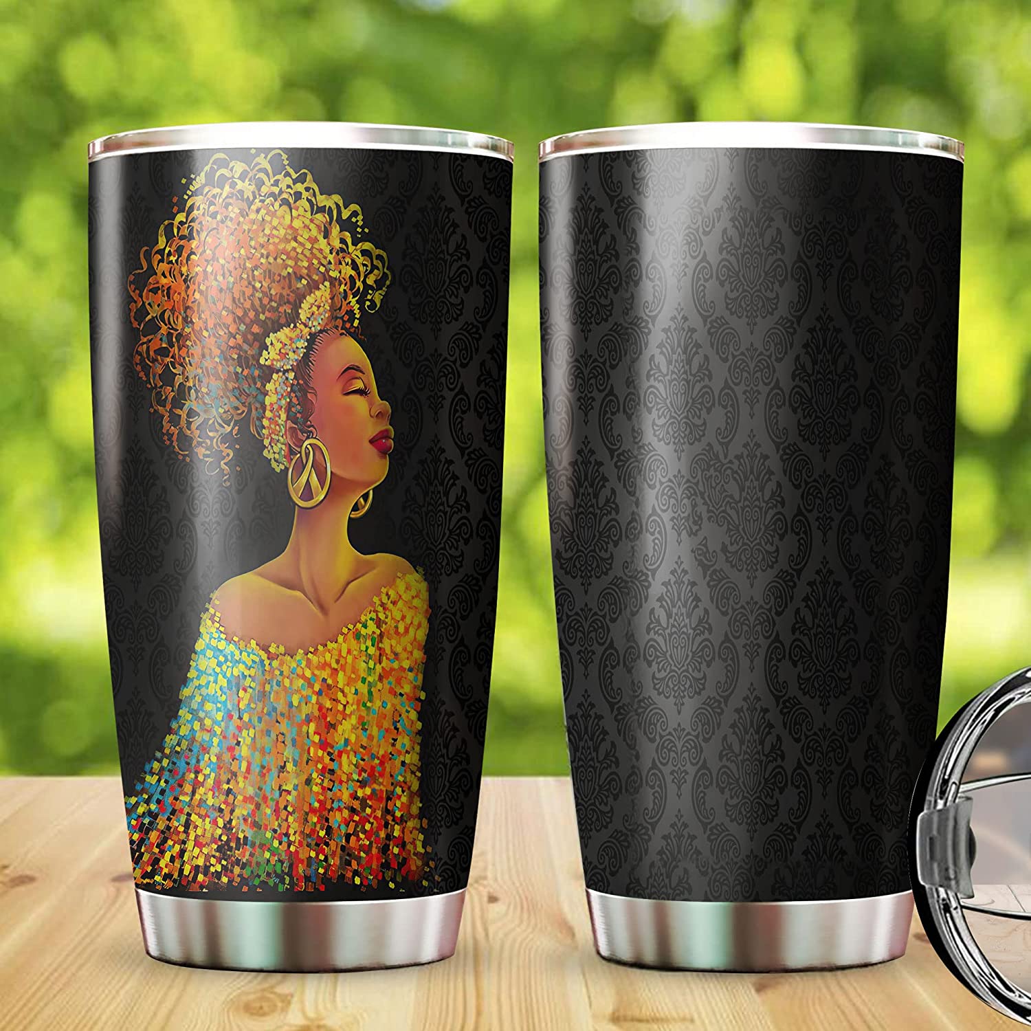 Black Women Colorful Tumbler, Personalized African American Women Tumbler, Black Afro Girl Magic Mug, Melanin Cup, Present For Pretty Girl On Women Day