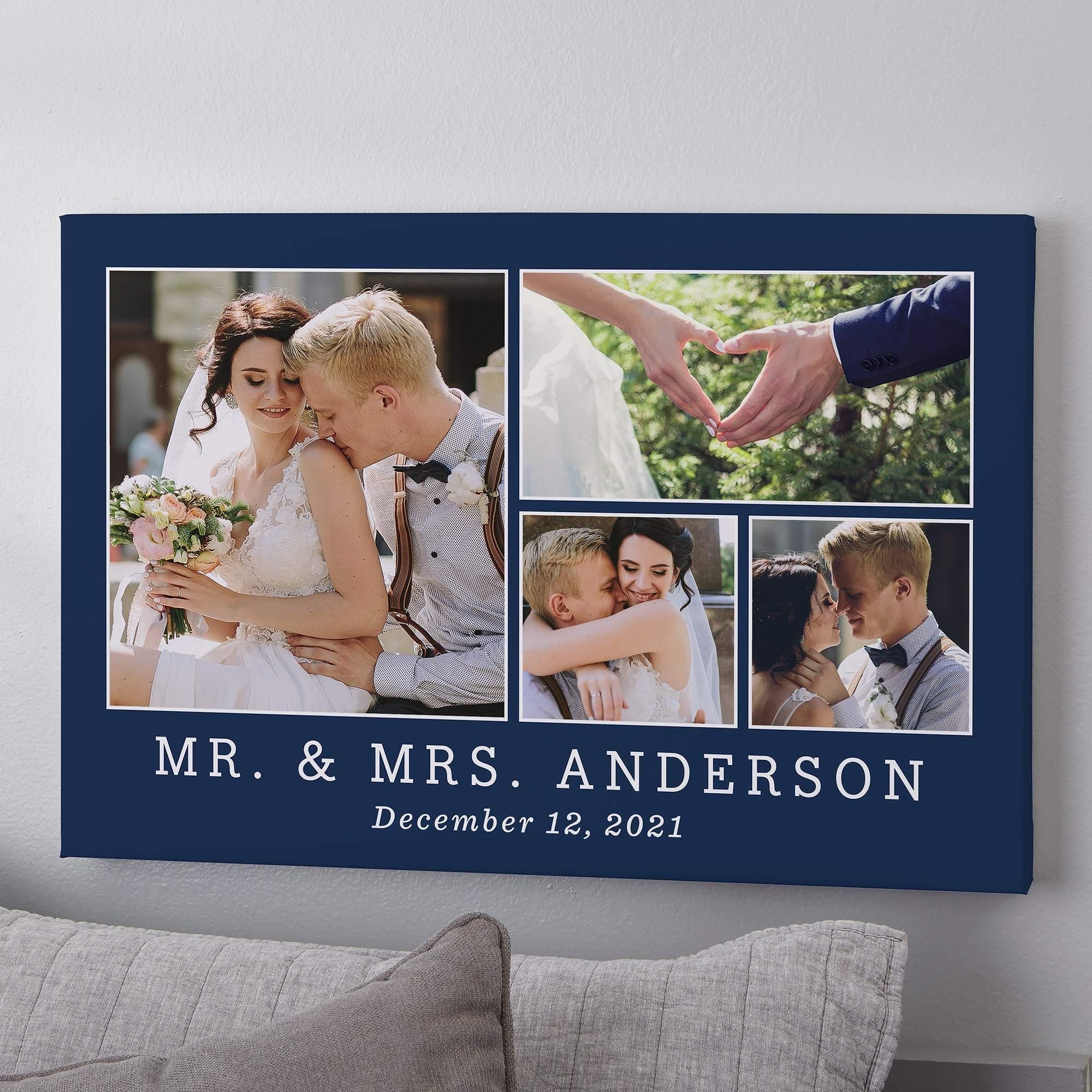 [Personalized Name, Date & Photo] Wedding 4 Photo College – Perfect Gift Idea For Weeding, Anniversary, Gift For Family , Gift For Home Decor, Best Gift- Matte Canvas, Wall Art, Canvas Prints