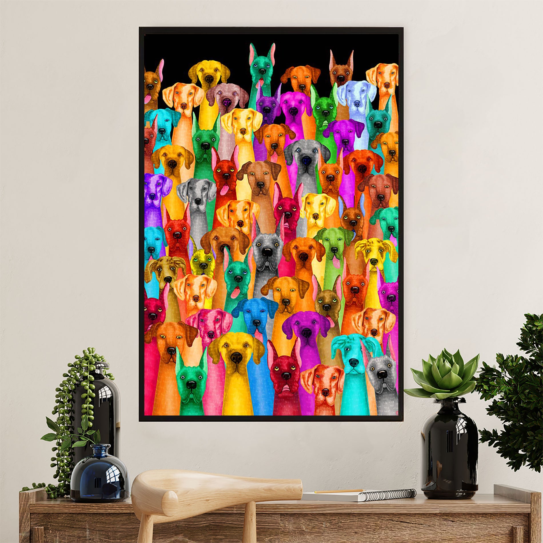 Great Dane Canvas Prints | Multi Dog Colorful | Wall Art Gift For Great Dane Puppies Lover
