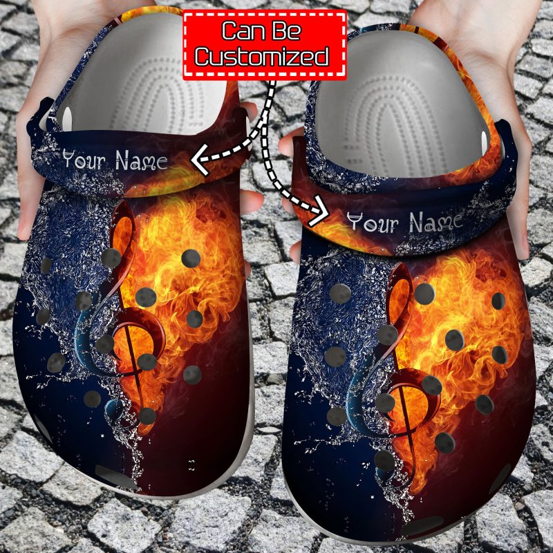 Custom Personalized Fire and Water Treble Clef Clog Shoes