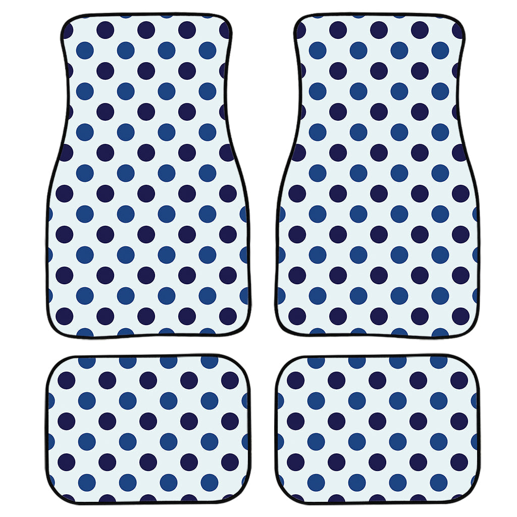 White And Blue Polka Dot Pattern Print Front And Back Car Floor Mats, Front Car Mat