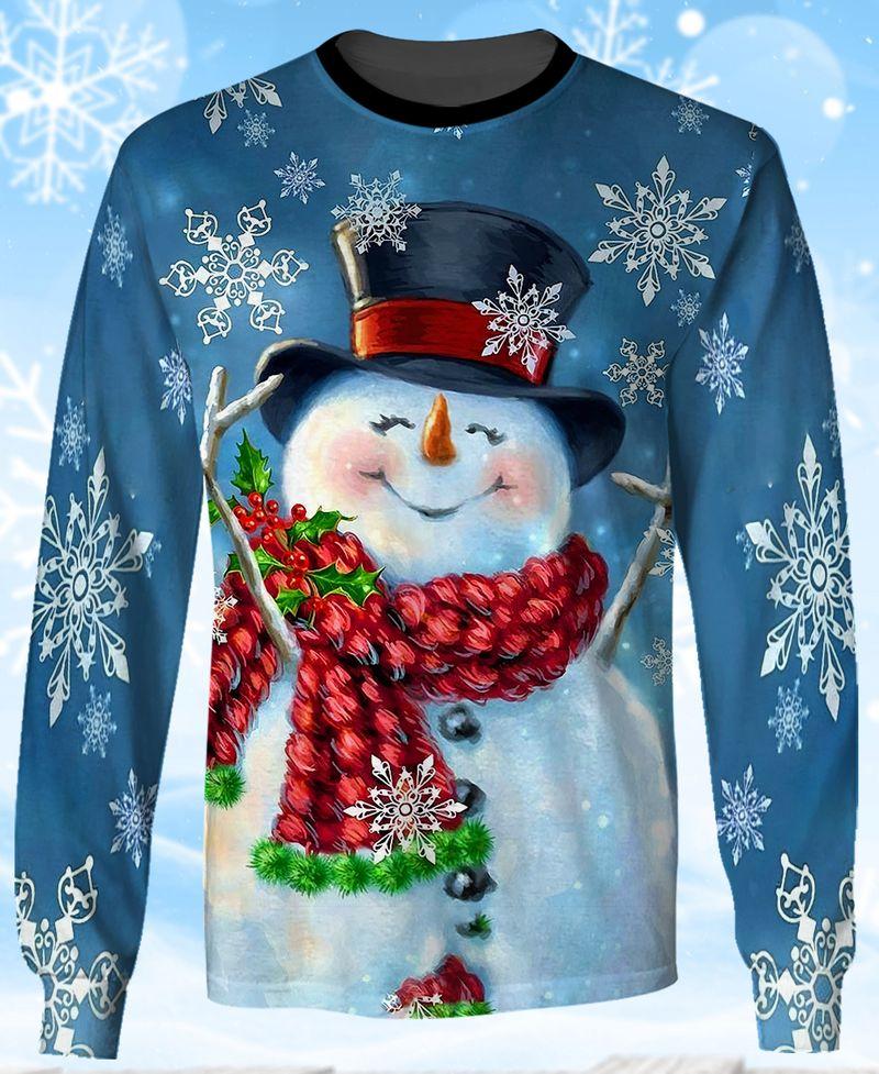 Snowman With Wool Scarf 3D Shirts Gift For Christmas Holiday 3D Sweatshirt