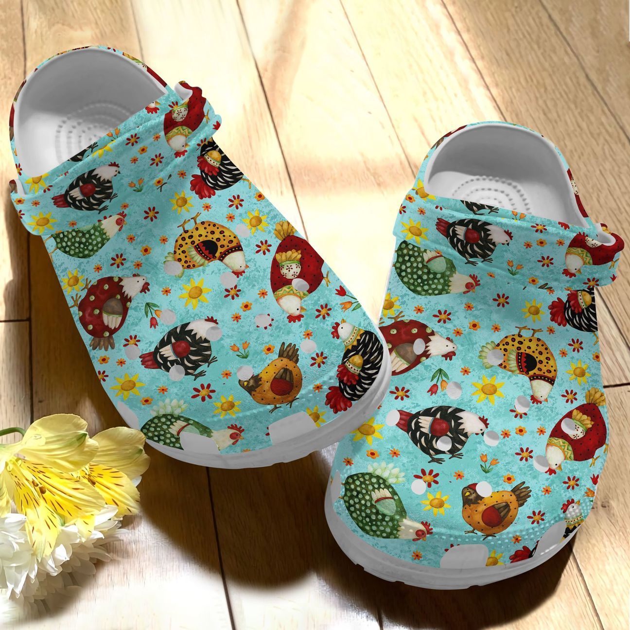 Chicken Personalize Clog, Custom Name, Text, Fashion Style For Women, Men, Kid, Print 3D Sunny Day