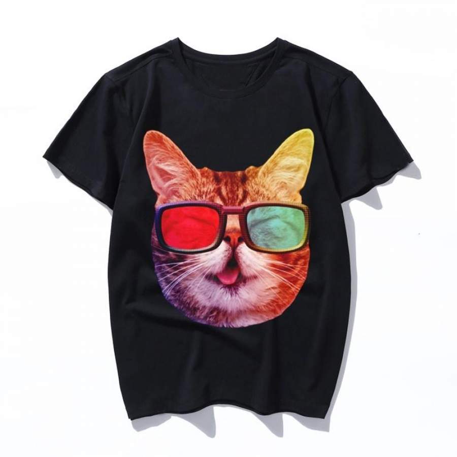 cat 3d glasses 90s funny T Shirt Harajuku clothes Men Male Tshirt Aesthetic Anime Women Female T-shirt Tees Fashion Ullzang