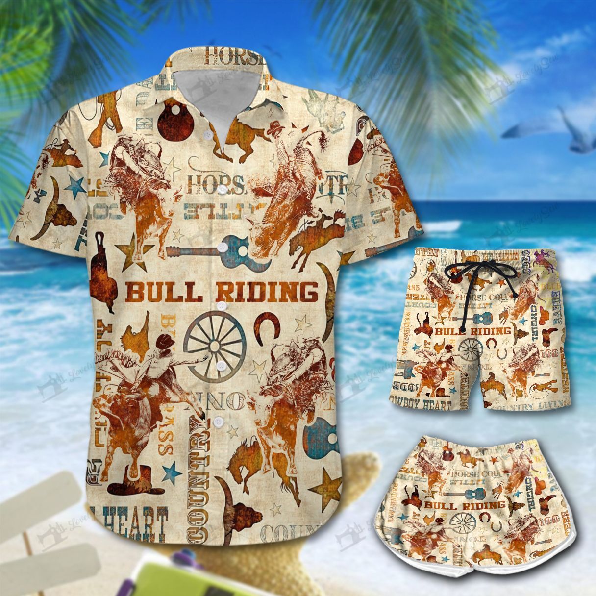 Bull Riding Hawaiian Shirt Shorts Ha24302