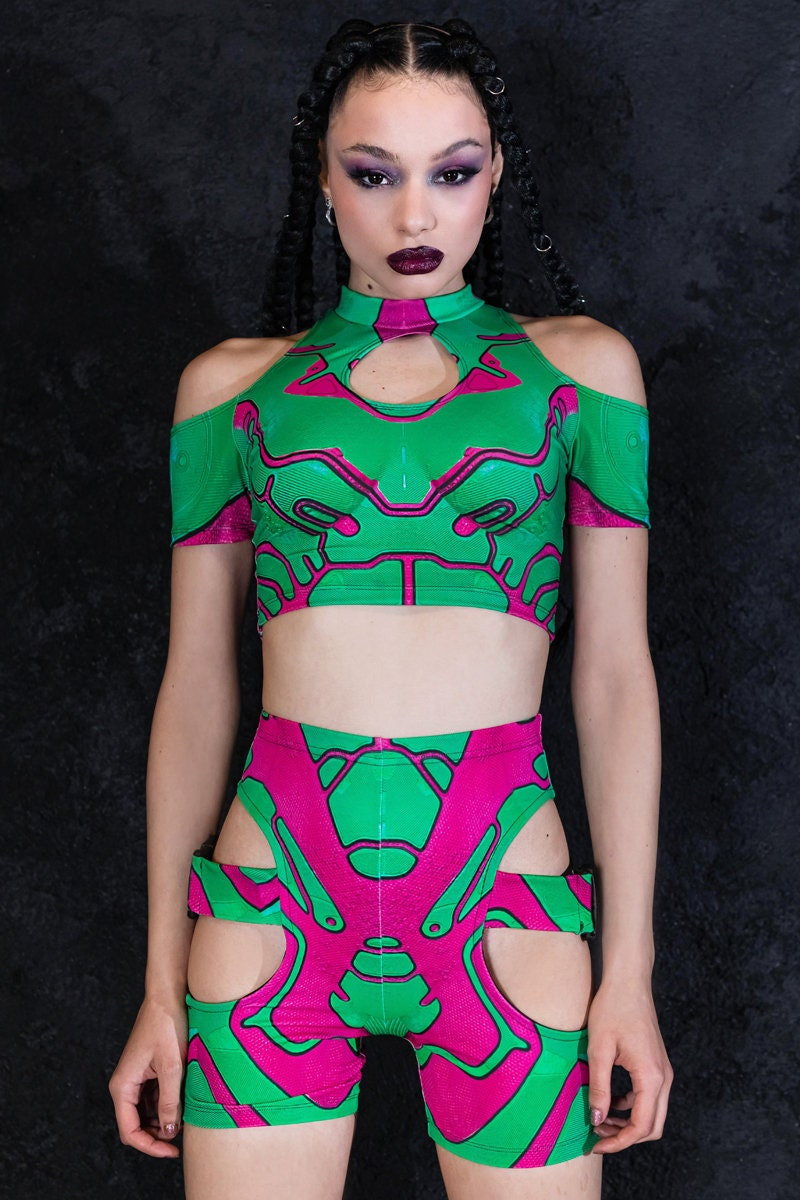 Toxic Crop Tops for Women, rave crop top, festival cropped top, rave two piece outfit,  rave wear, 2 piece set, festival clothing, rave gear