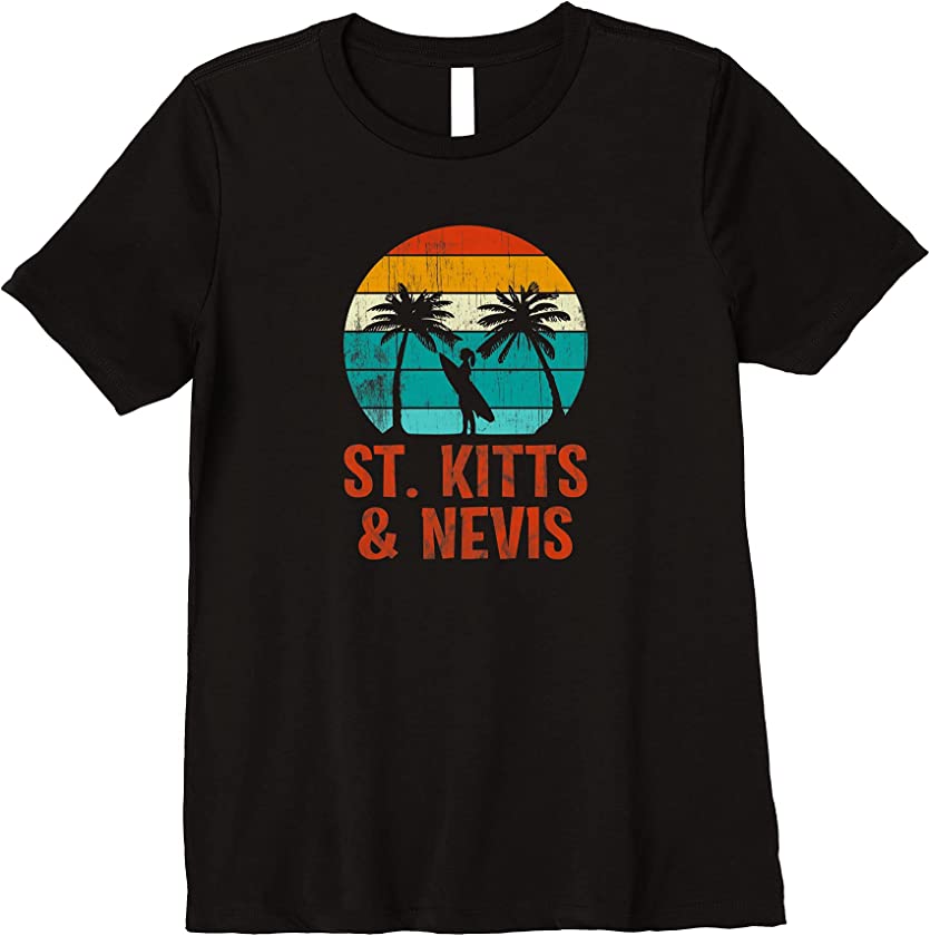 Womens ST. KITTS & NEVIS Surfing Vintage Sunset Retro Surfer Girl Premium T-Shirt