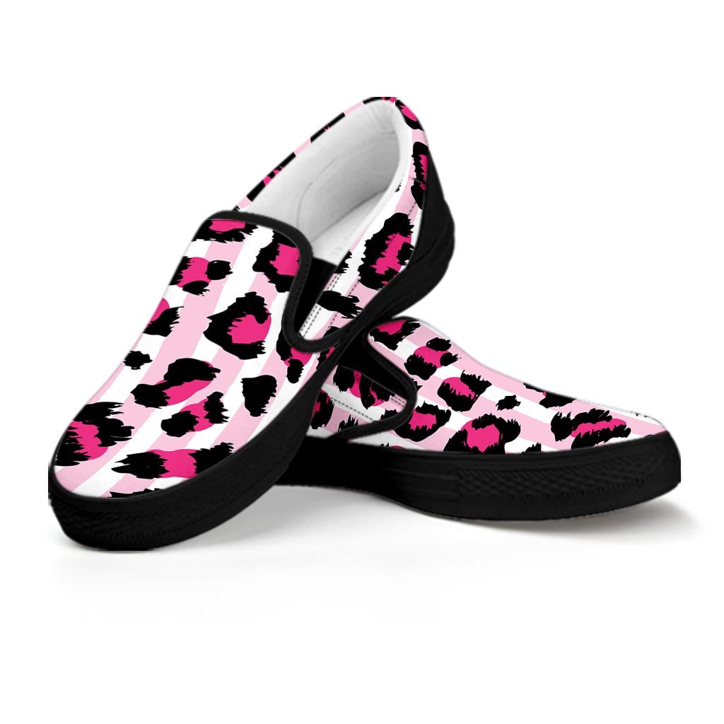 Pink Striped Leopard Women’S Slip On Sneakers