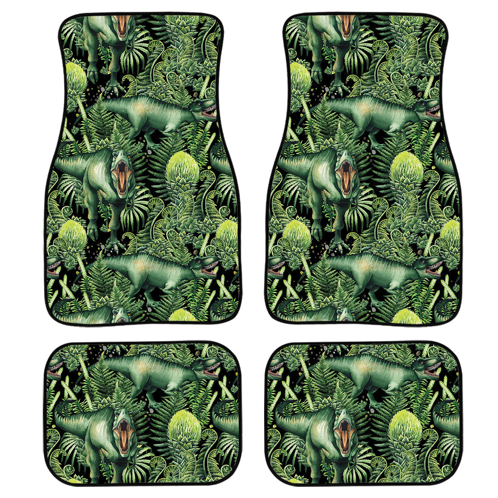 T-Rex Dinosaur And Jurassic Plants Print Front And Back Car Floor Mats, Front Car Mat