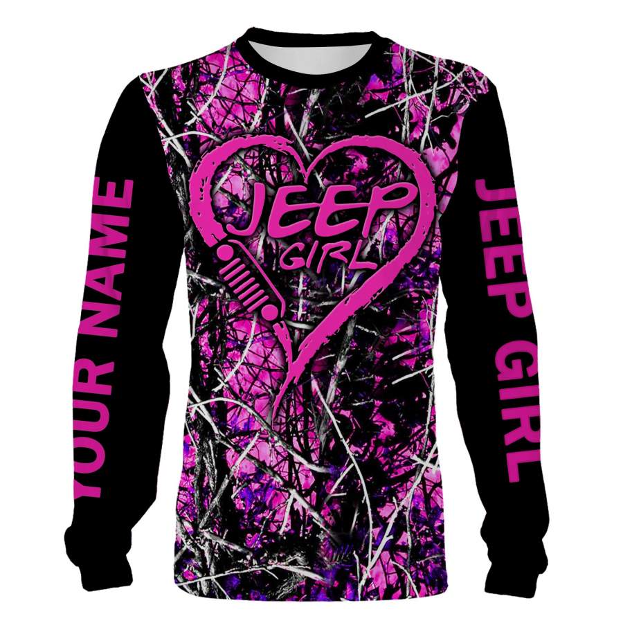 Jeep Girl Pink Muddy camo shirt custom Name 3D All over printing Sweatshirt, Long sleeves, Hoodie – Country girl outfit, personalized gift for Women – FSD662