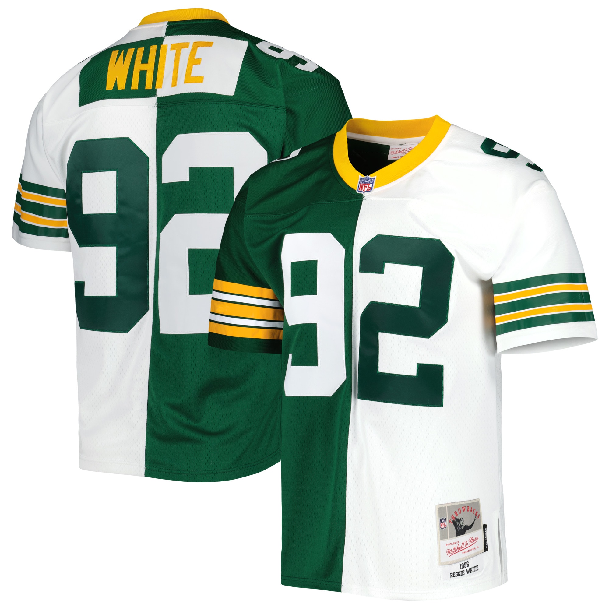 Reggie White Green Bay Packers Mitchell & Ness 1996 Split Legacy Replica Jersey – Green/White