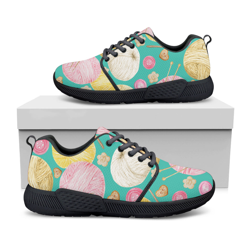 Watercolor Yarn Pattern Print Black Athletic Shoes