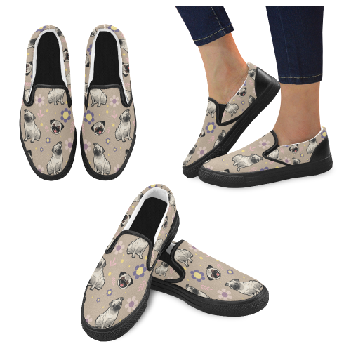 Pug Flower Black Women’s Slip-on Canvas Shoes