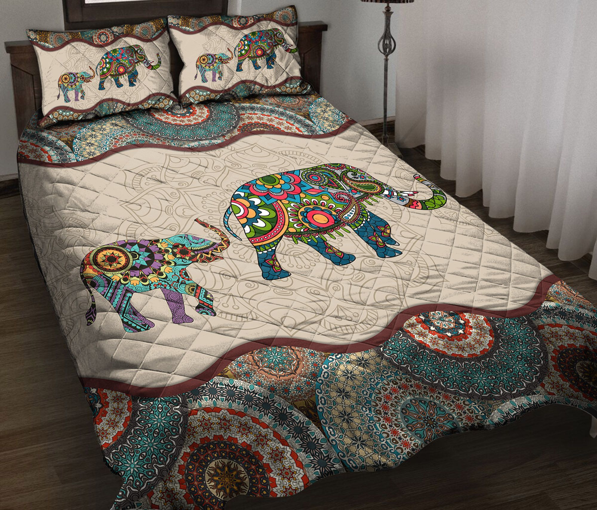 Wonderful Elephant Mandala H3903 – Quilt Beding Set